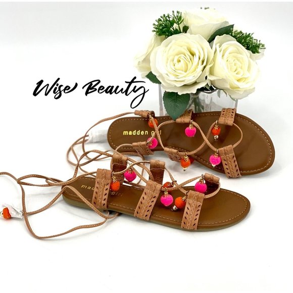 MADDEN GIRL Bailee Lace-Up Wrap Around Sandals Size 8.5 Shoe Tan Natural NEW - Picture 6 of 9